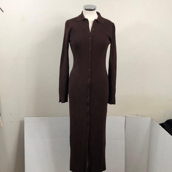 Vintage Victorias Secret Moda Brown Ribbed Knit buttondown Maxi Sweater Dress - Picture 1 of 12